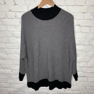 Joan Vass Striped Oversized Mock Neck Sweater